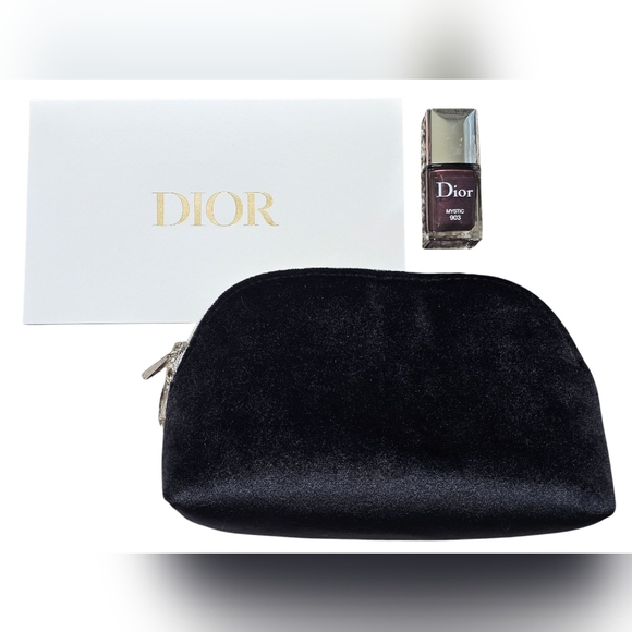 Christian Dior Black Logo Velvet Cosmetic Pouch with Nail Polish, New! - Picture 2 of 4